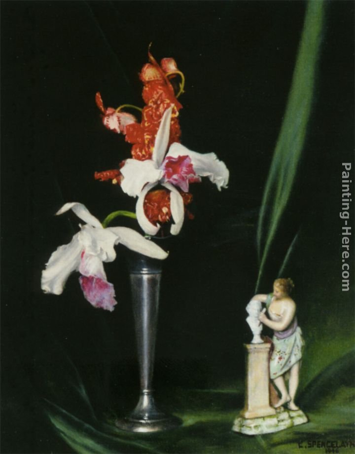 Still Life Of An Orchid And A Porcelain Figure painting - Charles Spencelayh Still Life Of An Orchid And A Porcelain Figure art painting